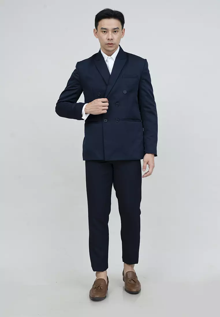 Jas Double Breast Navy Blazer Formal Pria Jas Nikah