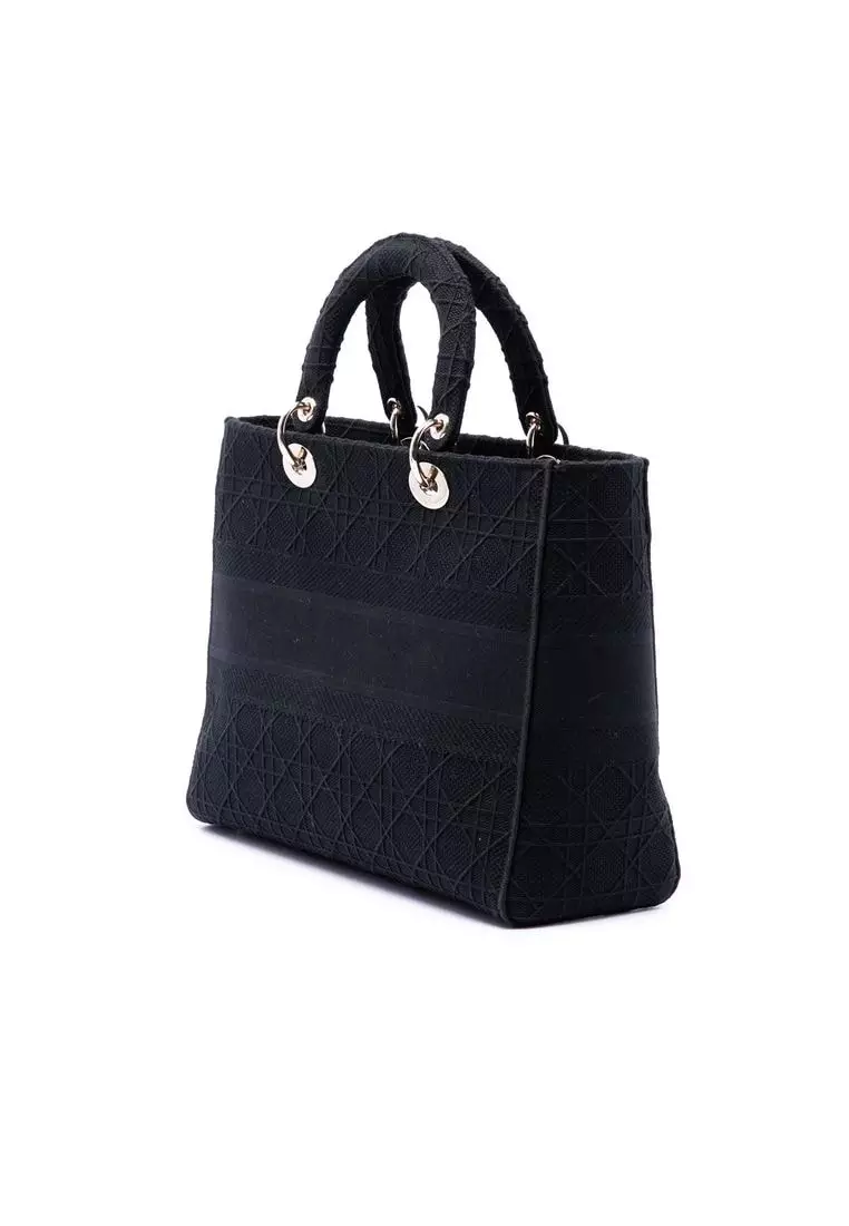 Pre-Loved Dior Large Embroidered Canvas Cannage Lady D Lite