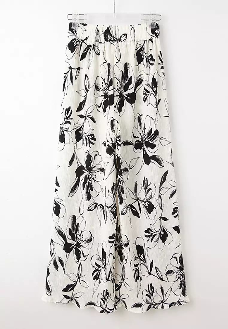 Floral Print Pleated Elasticated Trousers [BA7911]