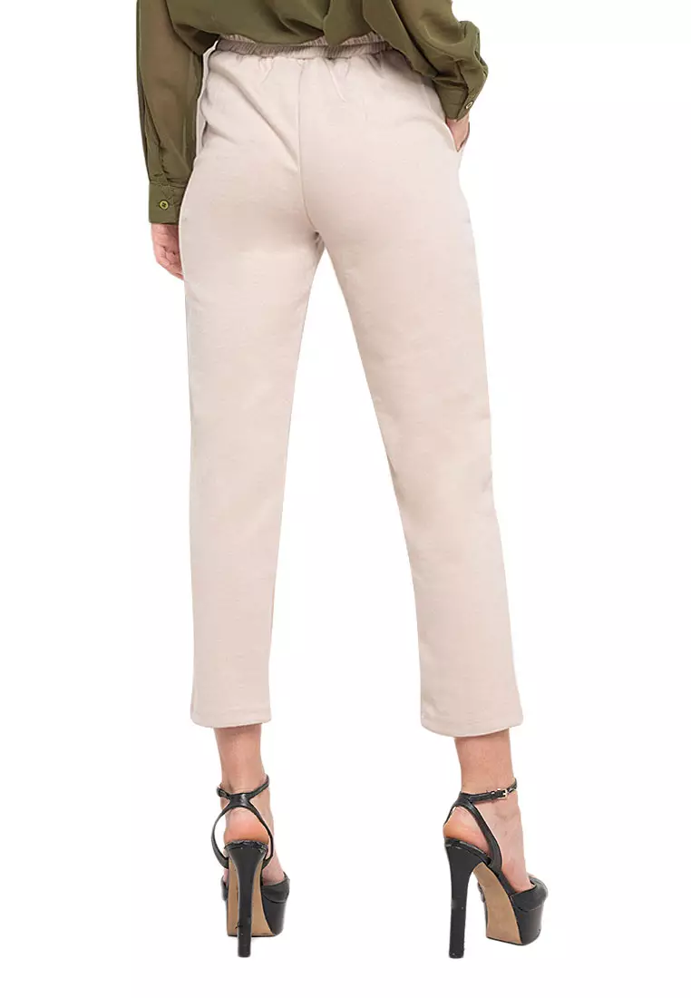 Ailen Tapered Long Pants Motif Solid High Quality Bawahan Wanita - Cream