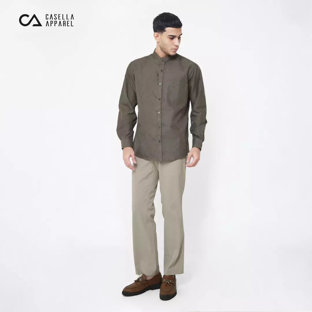 Kemeja Pria Kerah Shanghai Long Sleeve 7732 Grayish Brown