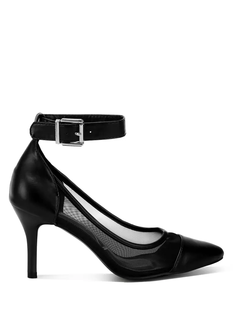 Black Pointy Toe Ankle Strap Pumps