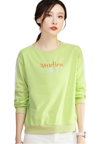 A-IN GIRLS green Fashion Color Block Round Neck Sweater 72AA1AAE7D7C84GS_1