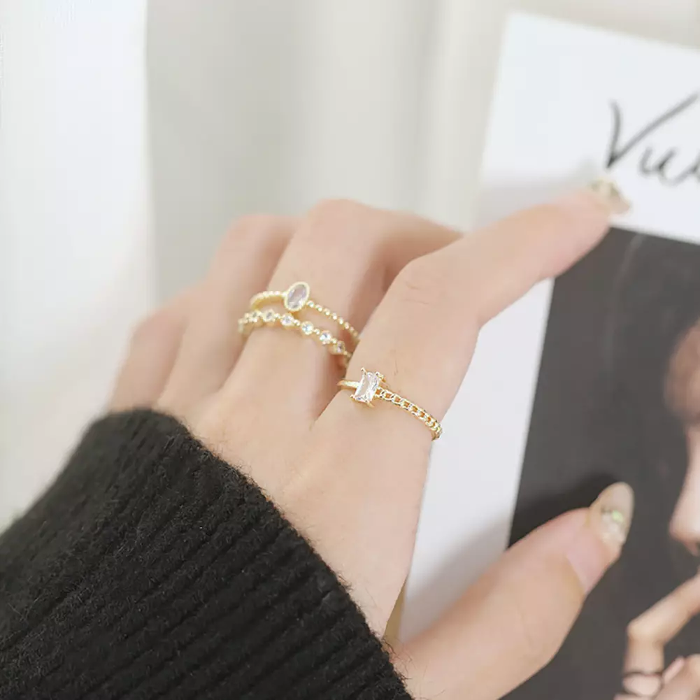 Glamorousky Gold Braided Adjustable Cubic Zirconia Ring Cincin