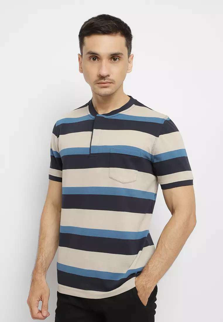 Arnett Baju Pria Polo Tshirt Stripe Navy