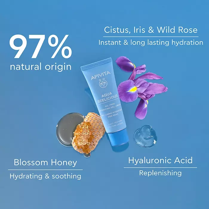 Apivita Aqua Beelicious Oil-Free Hydrating Gel-Cream 40 ml | Moisturizer Madu Tekstur Gel Ringan untuk Kulit Wajah Berminyak dan Kombinasi