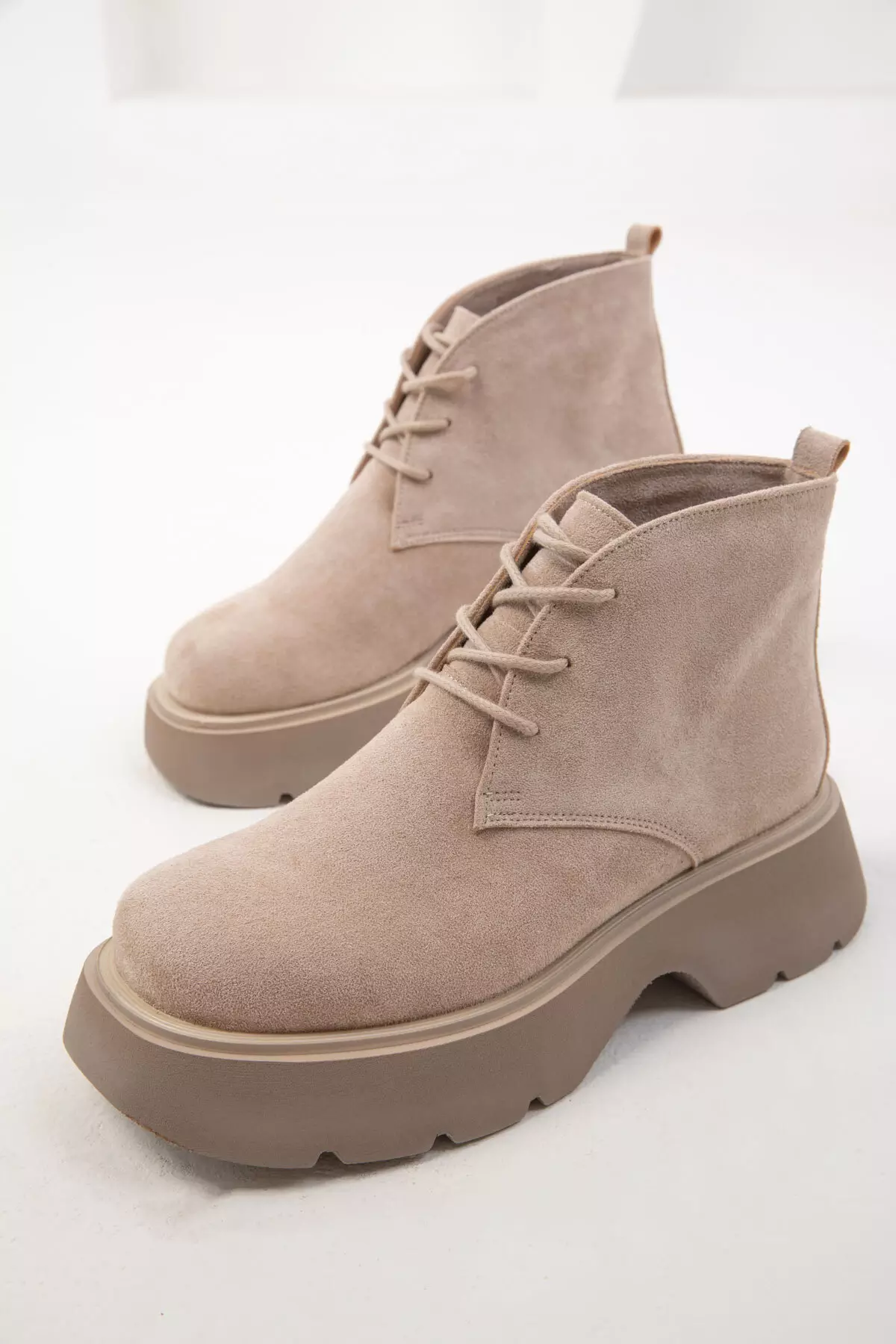 Nude Suede Women's Boots - 19928 Model