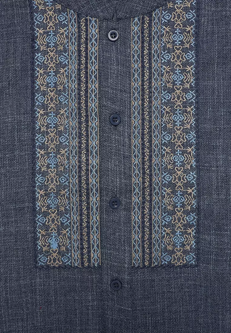 Baju Koko Anak Laki Bordir Grafik Navy Setelan - NOBLE