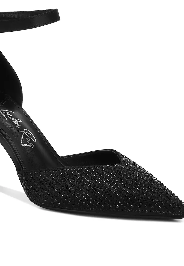 Pearls & Sequins Embellished Stiletto Sandals in Black