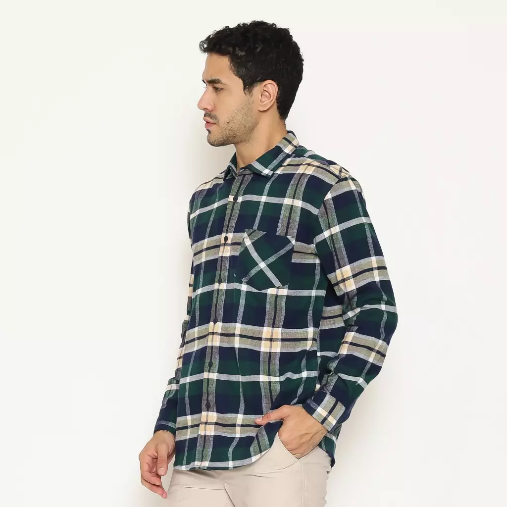 AMK Kemeja Pria Flannel Lengan Panjang SHF KENZO L/S GREEN