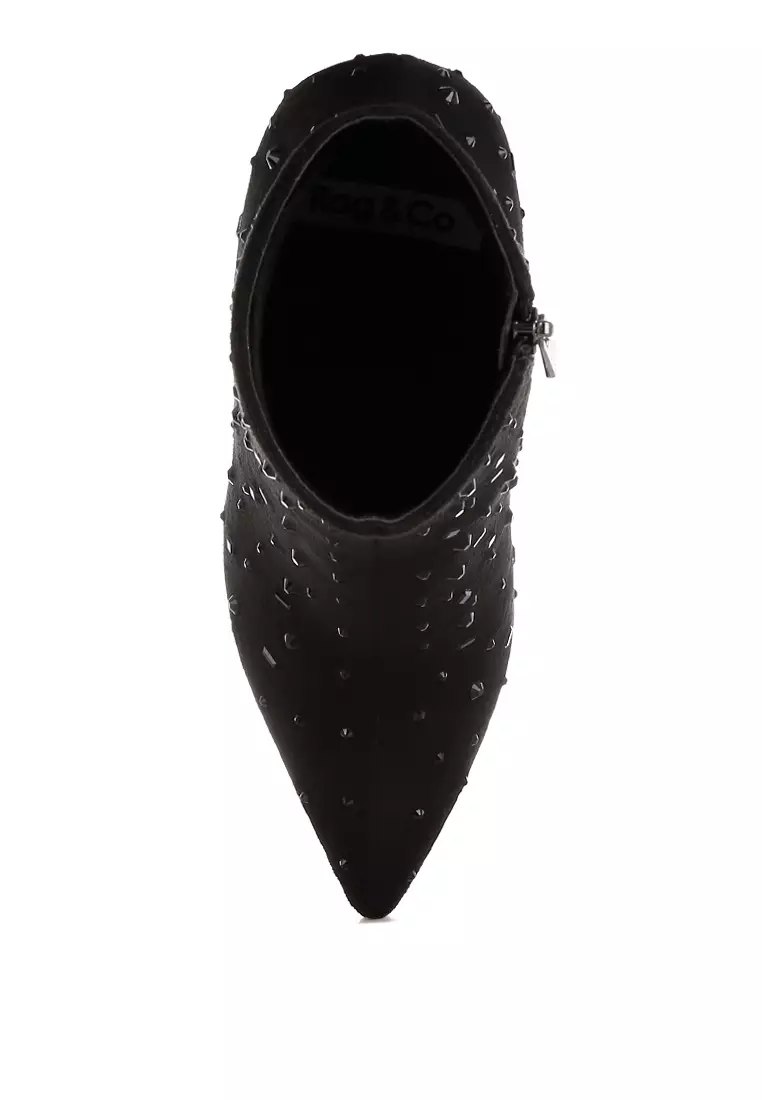 Sepatu bot mikrofiber berhias berlian imitasi berwarna hitam