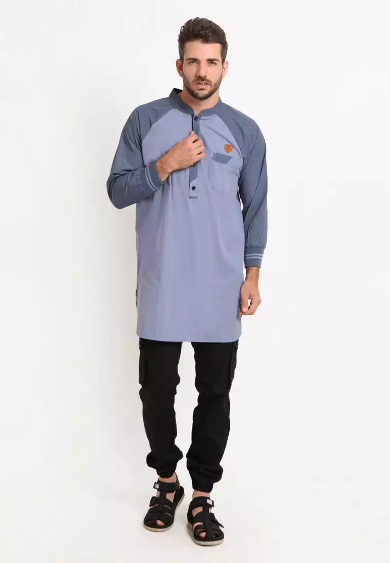 Zayidan Baju Koko Gamis Muslim Pria - Bariq Ribs Abu Misty