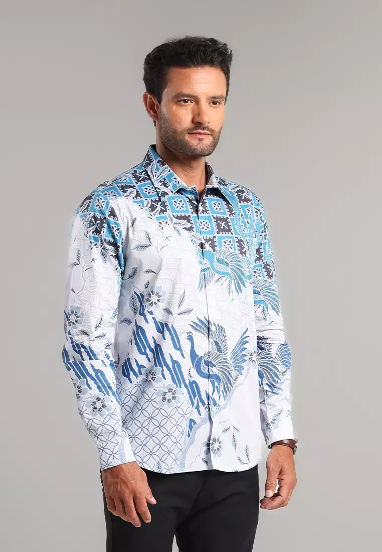 MOC - Kemeja Batik Pria Lengan Panjang Drupada - White