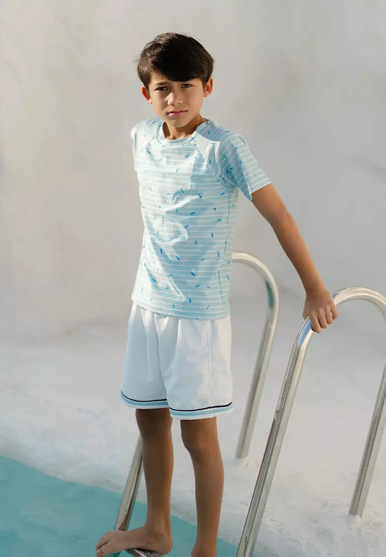 Bleu Marine Unisex Top & Pants Two Pieces Swimwear, Baju Renang Anak - Canal Wave
