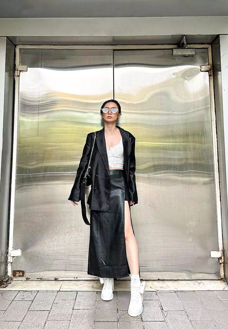 Black Slit Midi Skirt