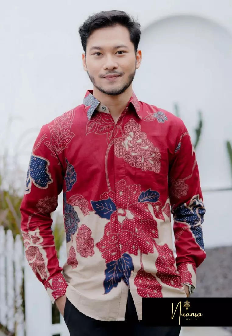 Mawar Kemeja Batik Exclusive Premium Pria Casual Modern Lengan Panjang