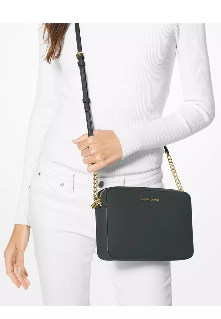 Jet set large saffiano leather crossbody bag top