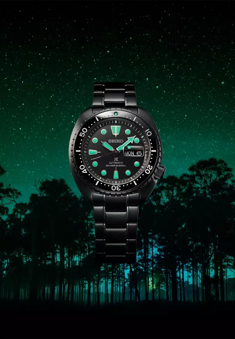 Seiko Prospex The Black Series ‘Night Vision’ Turtle Diver Black Stainless Steel Band Automatic Watch SRPK43K1