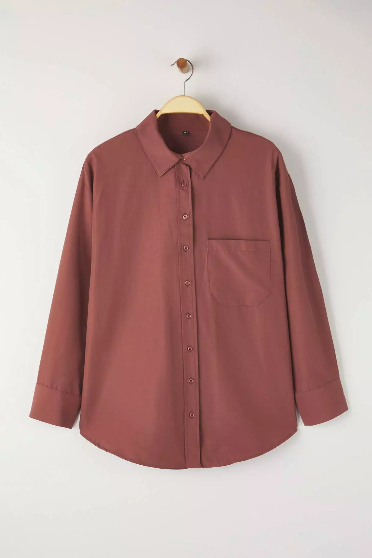 Brown Loose Fit Cotton Long Sleeve Plus Size Woven Shirt