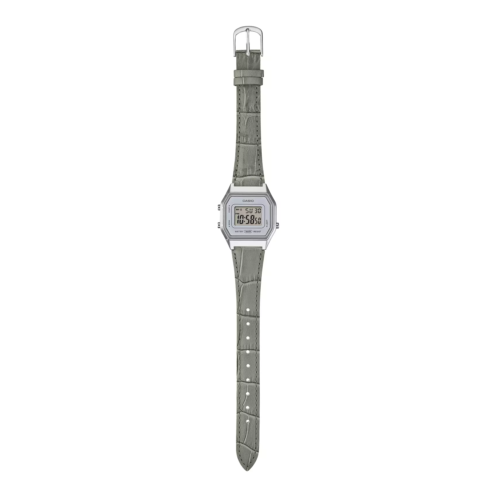 Casio Vintage - Jam Tangan Digital Wanita - Silver Dial - Grey Leather Strap - LA680WEL-8A2