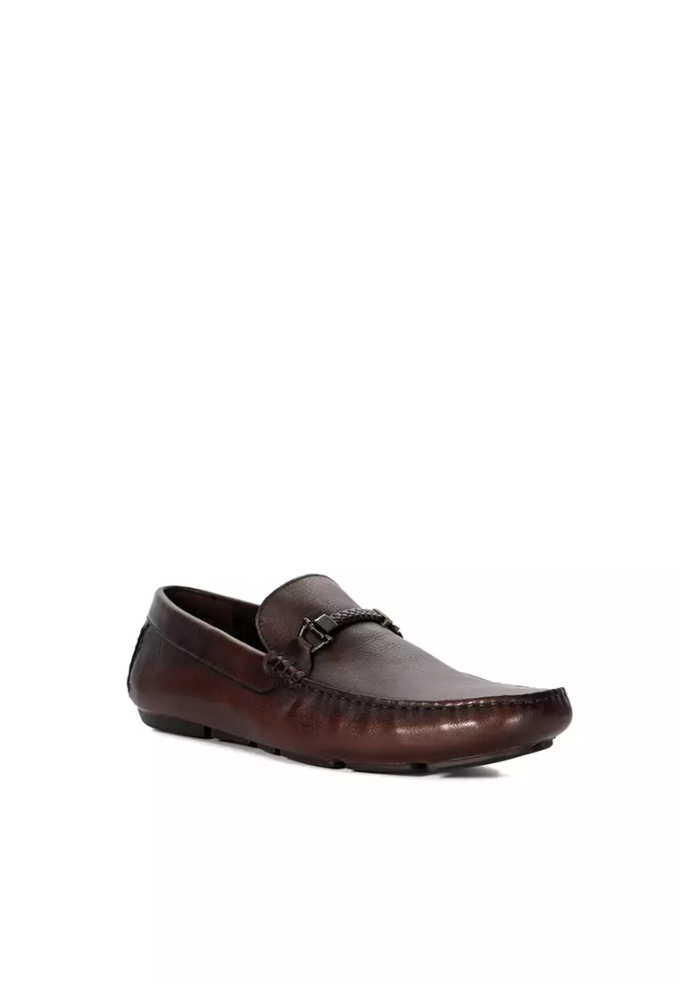 Discount on Dune London  shoes - SKU: Beacons Driver Moccasins With Woven Trim Dark Brown