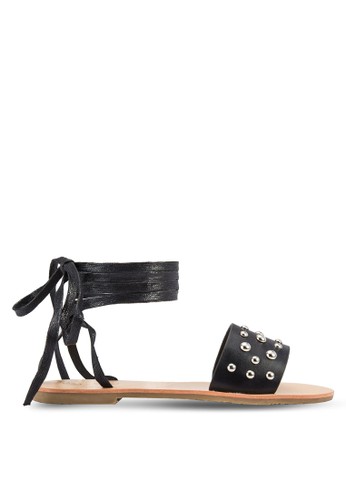 Studded Ankle Tie Flat Sandals
