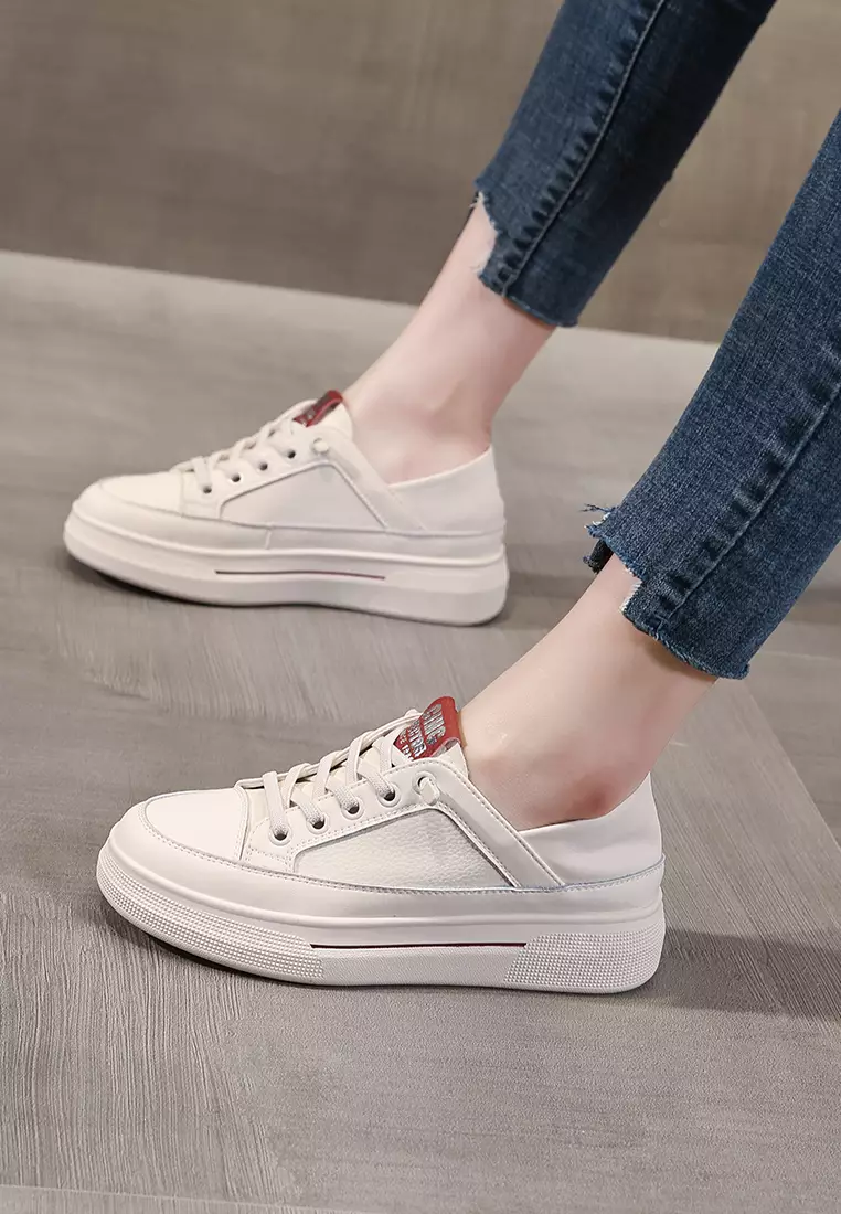 Genuine Leather Flat White Sneakers RX-Y5990