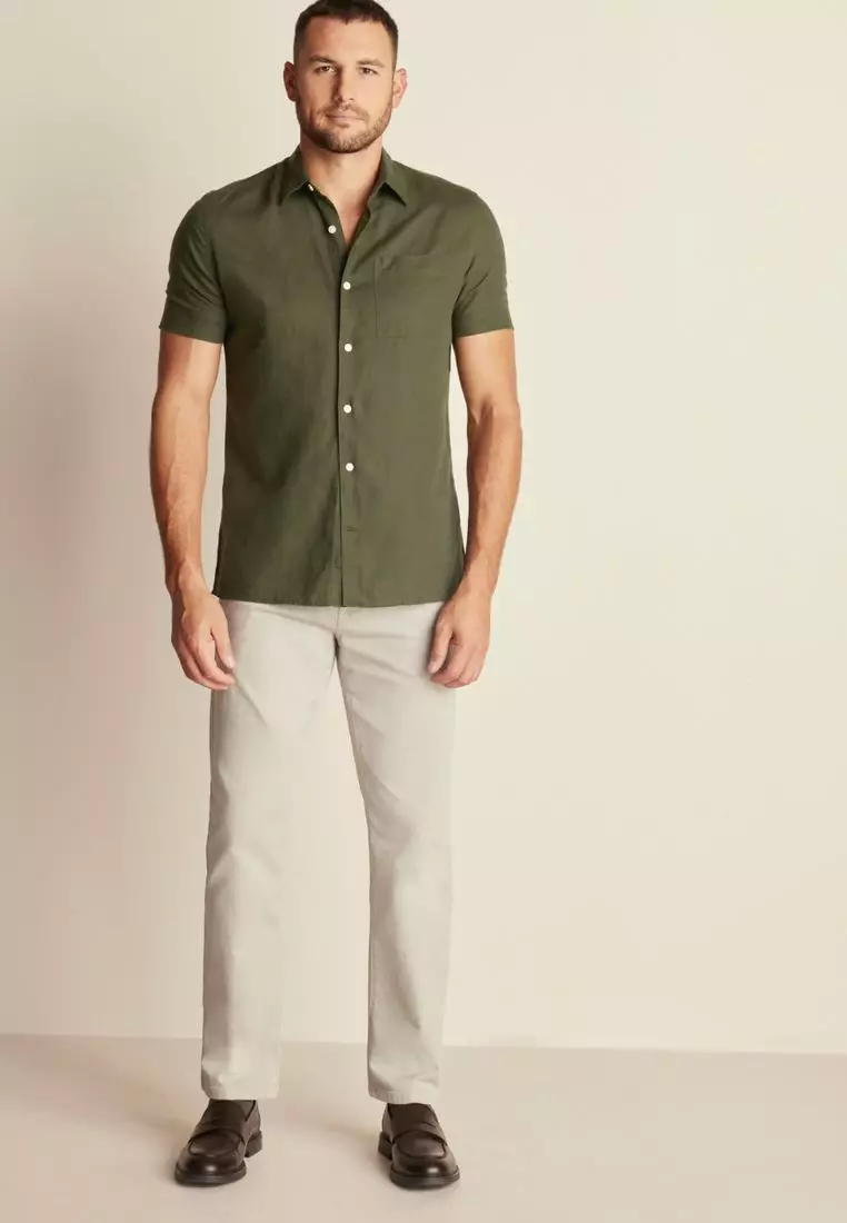 【新品】UL Short Sleeve Shirt XL Slate Green Buy Green Standard Collar Cotton Linen Blend Short Sleeve