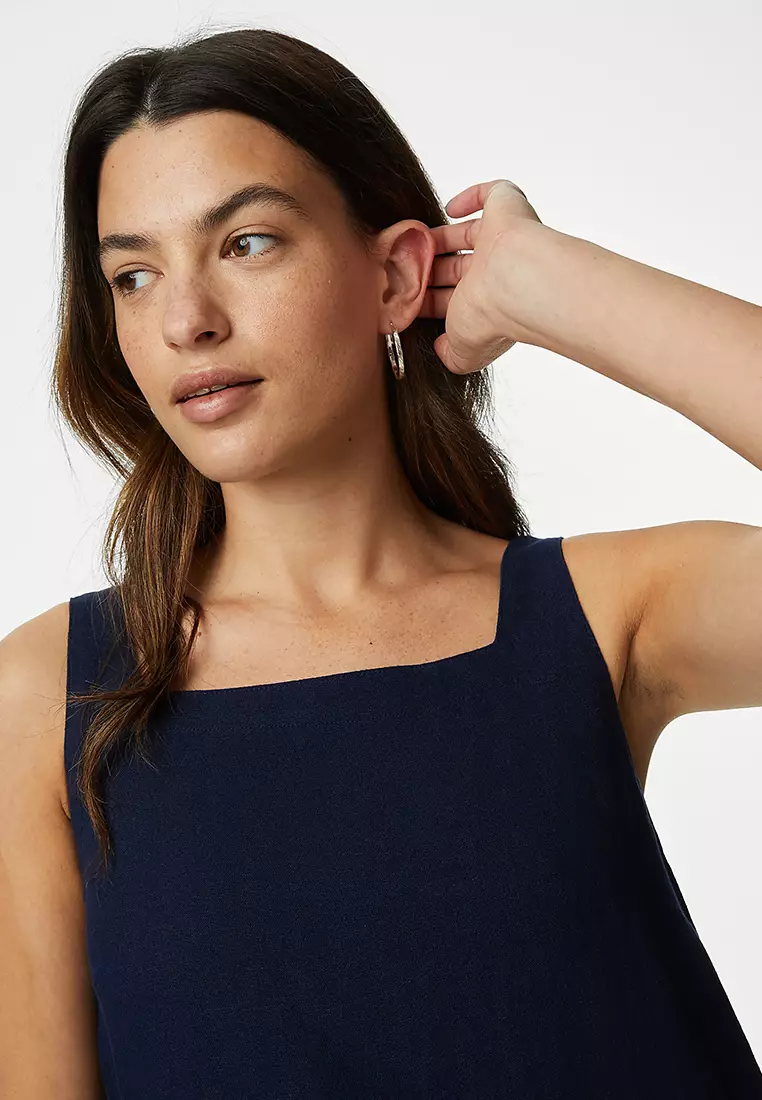 Linen Rich Square Neck Mini Shift Dress