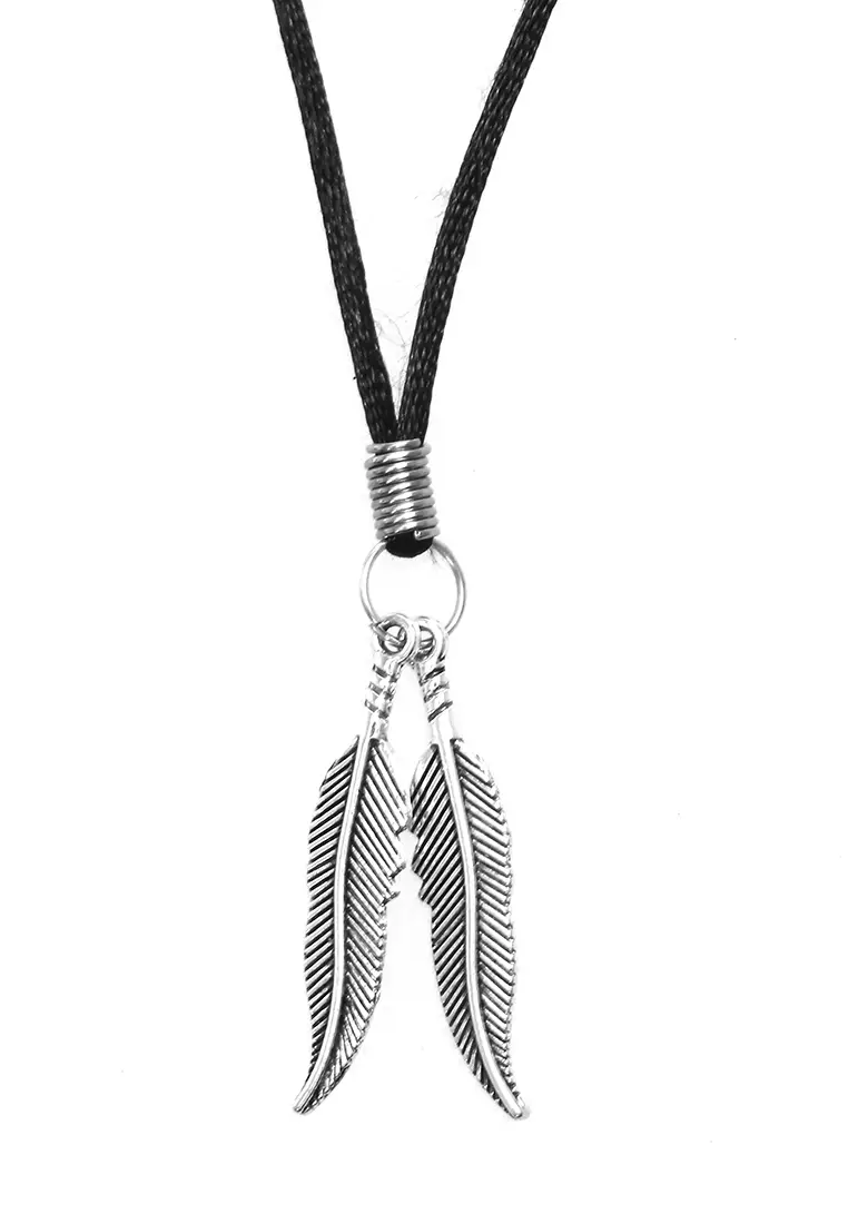 Ainsley Aksesoris Fashion Kalung Pria Wanita Necklace Liontin Charm Bulu Double Material Logam ORIGINAL - Silver