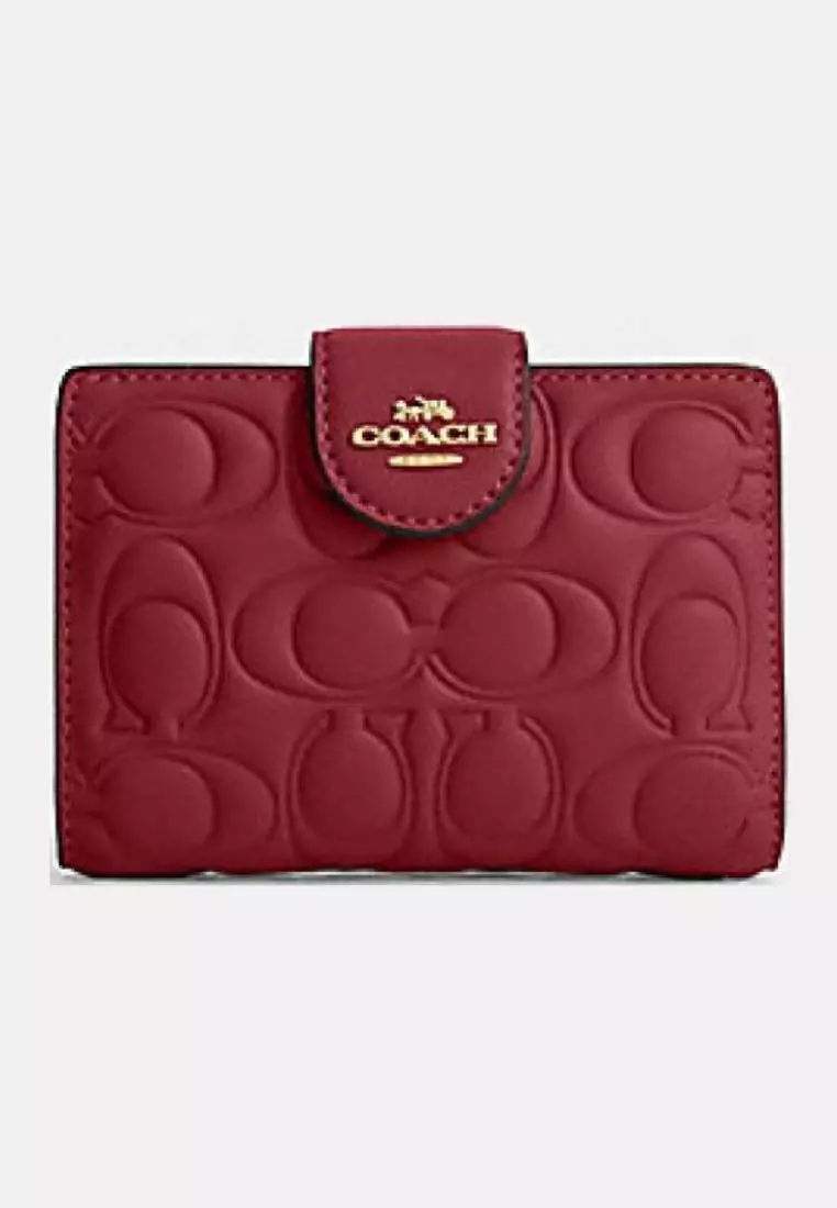 Coach Medium Corner Zip Wallet With Signature Leather Cherry