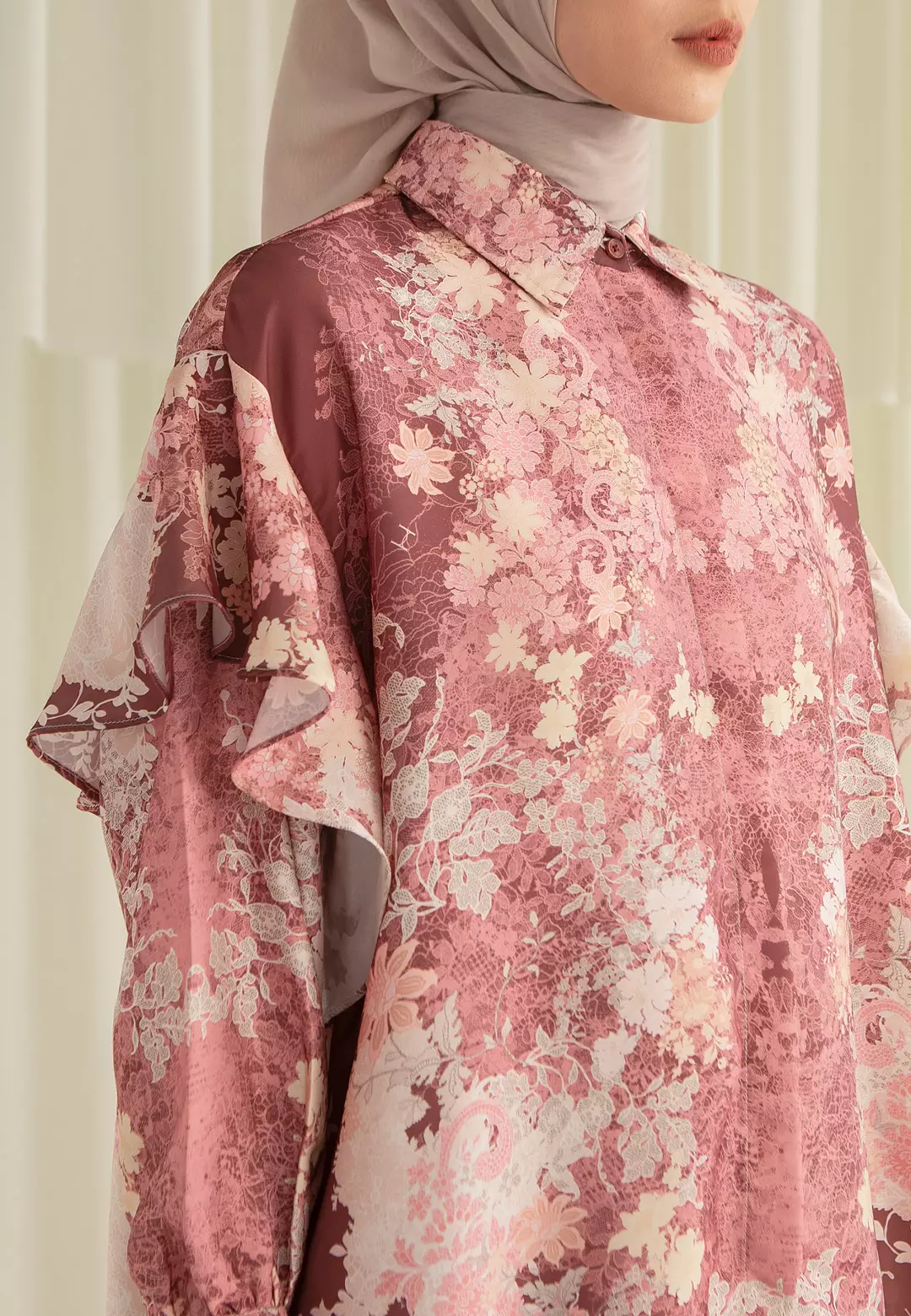 HijabChic Thea Top Rosewood - Atasan Lebaran Wanita Motif Floral Cantik