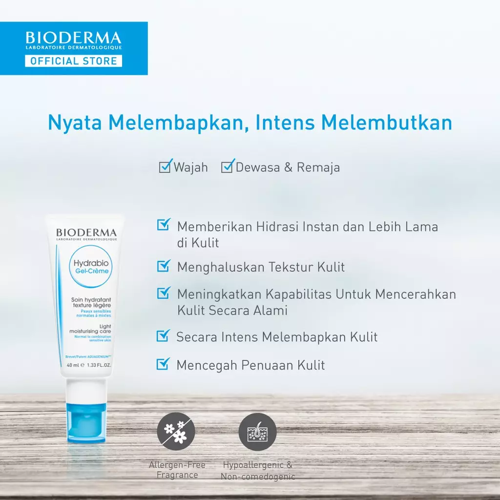Bioderma Hydrabio Gel Creme 40 ml - Hydrating Moisturizer / Pelembab untuk Kulit Normal Hingga Kombinasi / Dehidrasi / Kering Dan Sensitif