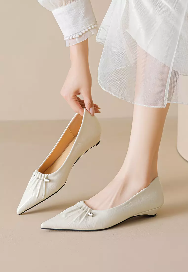 尖頭褶皺超纖皮平底鞋 WW638-5