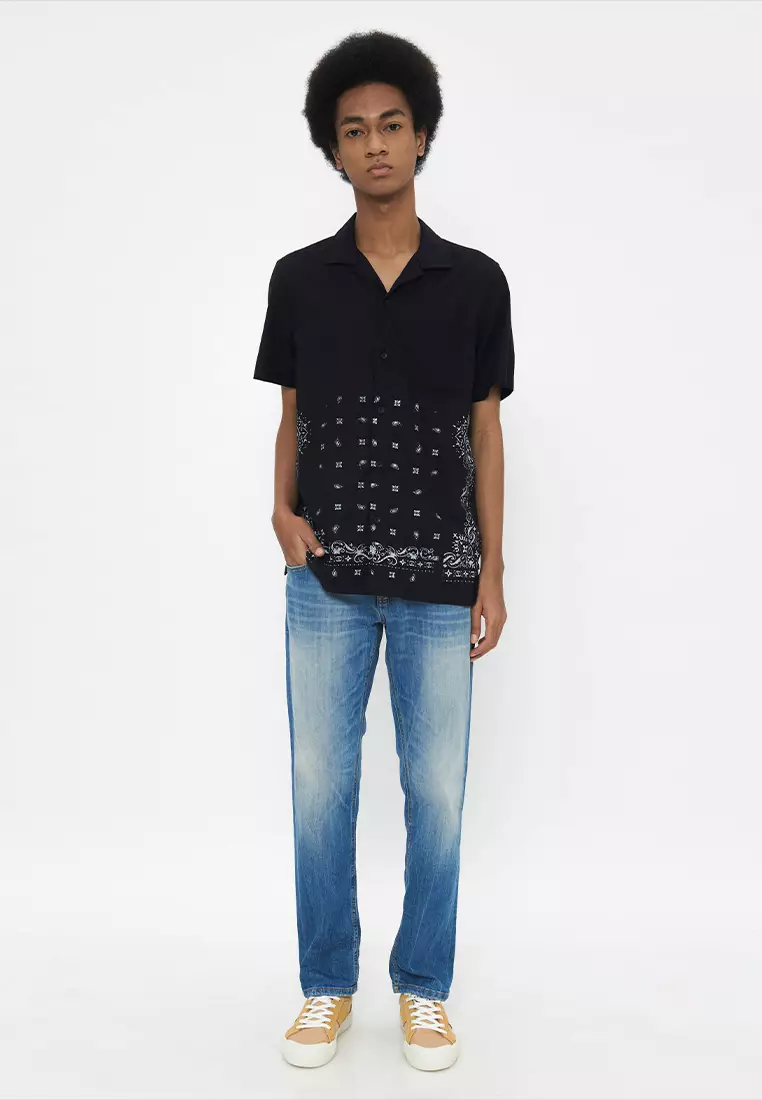 MANZONE - Kemeja Lengan Pendek Pria Chrome Modern Fit - Black