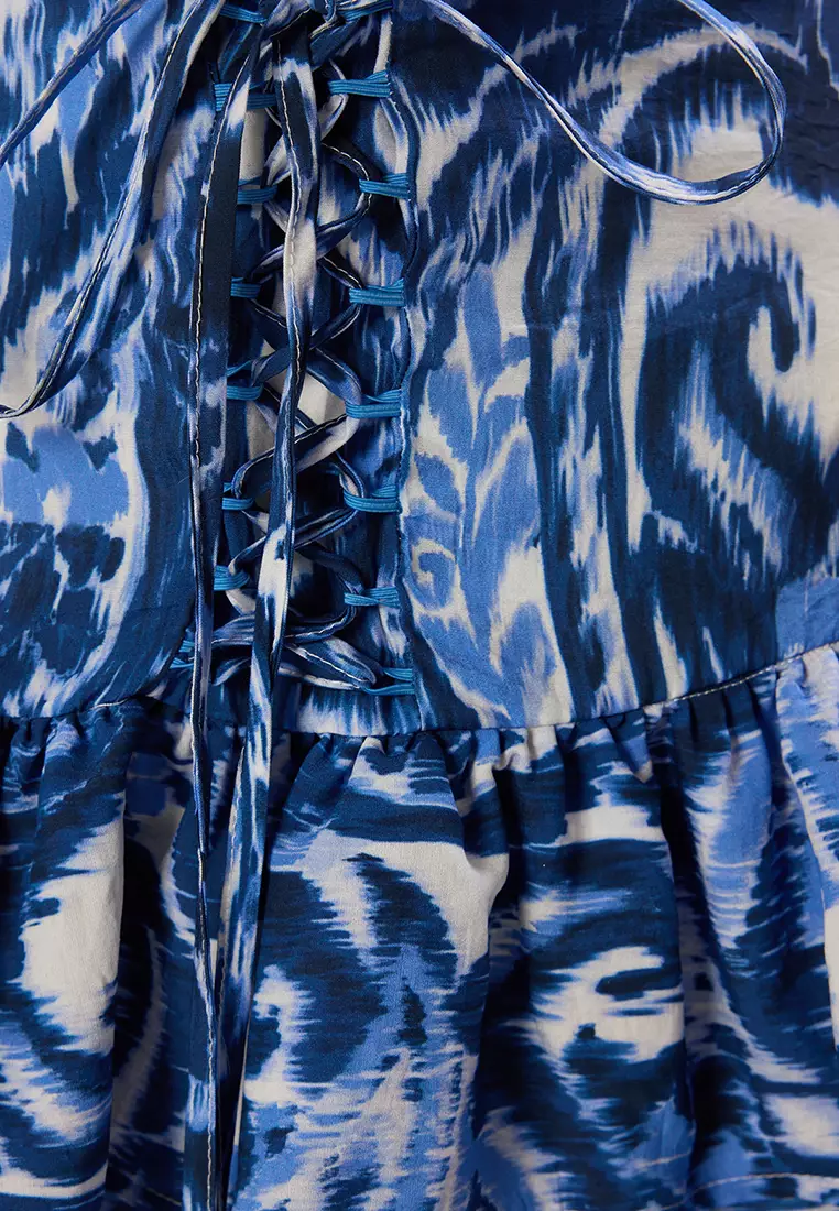 Multicolored Patterned Hip-Sit Corset Detail Tied Mini Size Weaving Skirt