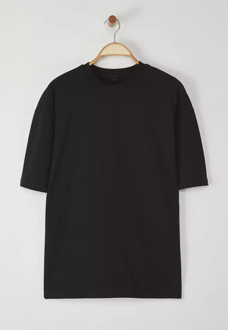 Black Oversize/Wide Cut 100% Cotton Back Printed Los Angeles Printed T-Shirt TMNSS23TS00168