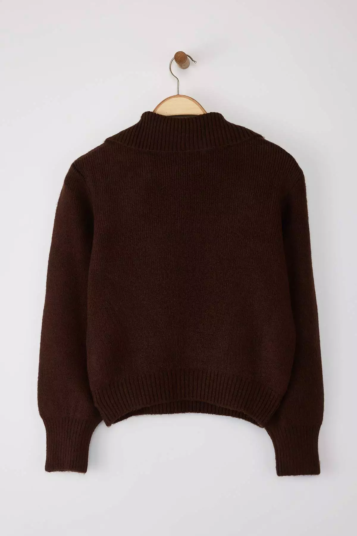 Brown Wool Premium Yarn/Special Yarn Zipper Basic Knitwear Sweater