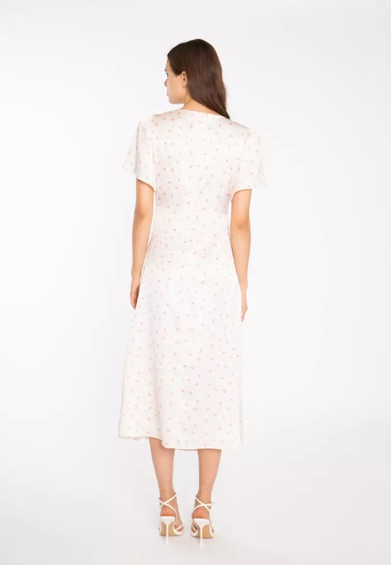Peach Pink Daisy Wrap Midi Dress