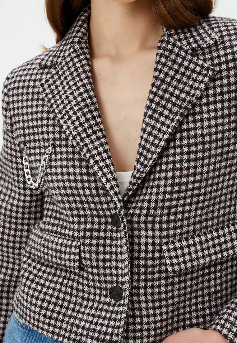 Crop Tweed Jacket with Chain Detail
