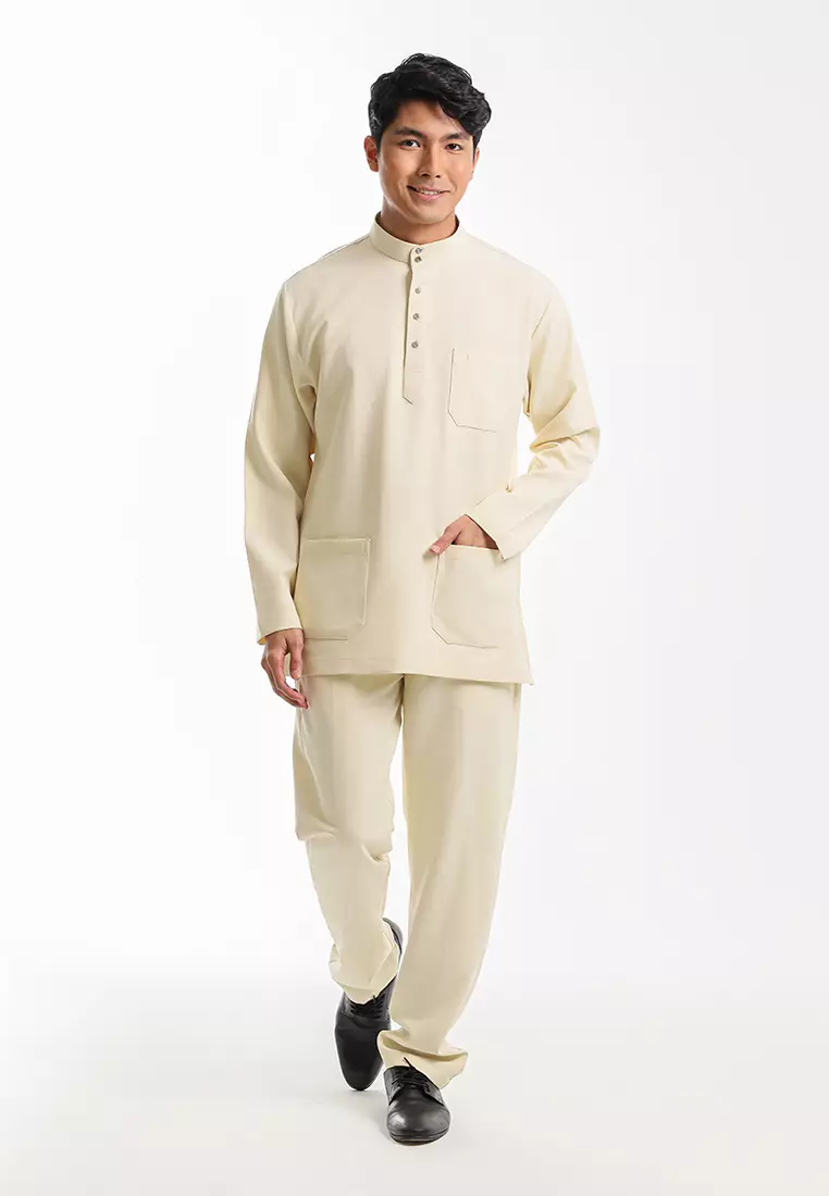 Forest x Hatta Dolmat Baju Melayu Cekak Musang Dewasa - BM23766-18Cream