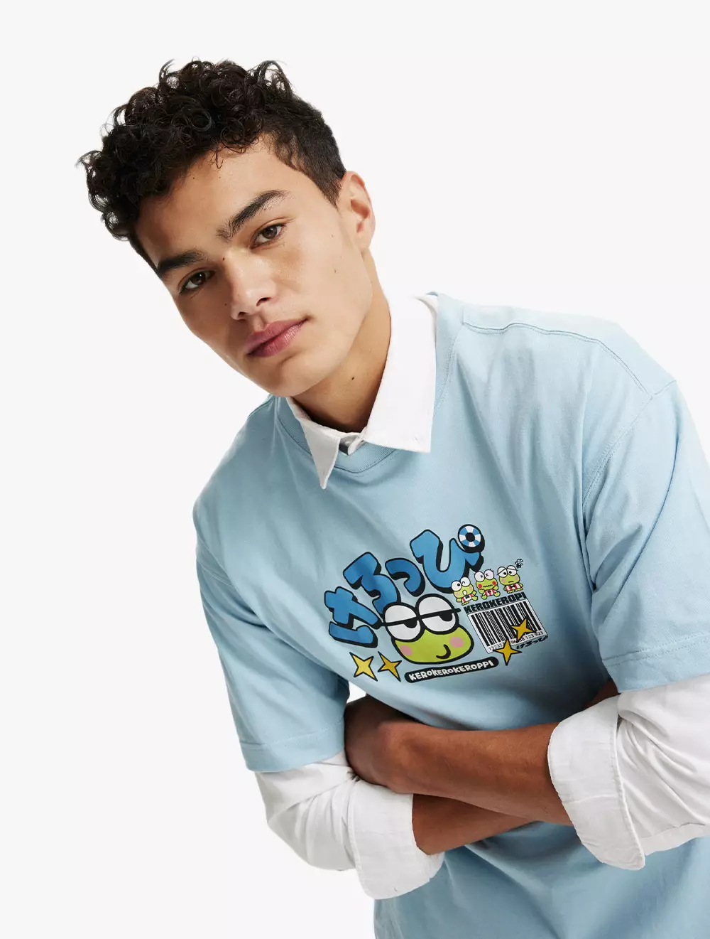 Cotton On -  Pakaian Pria  - Box Fit Pop Culture T-Shirt - Lcn San Blue Mist/Keroppi Mood