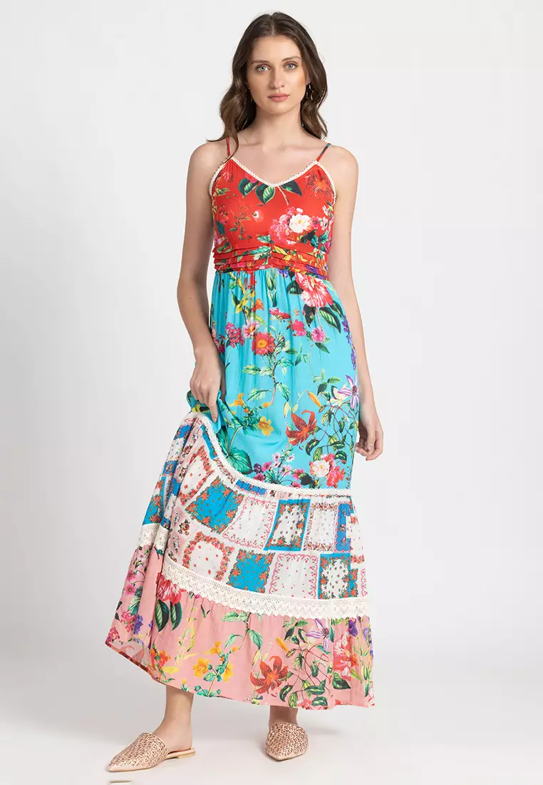 Buy Shaye Floral Cotton Blue Maxi Dress 2024 Online ZALORA Singapore