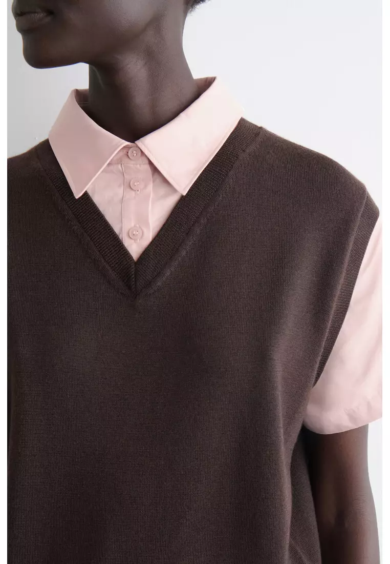 LAYERED MERINO WOOL SHIRT VEST