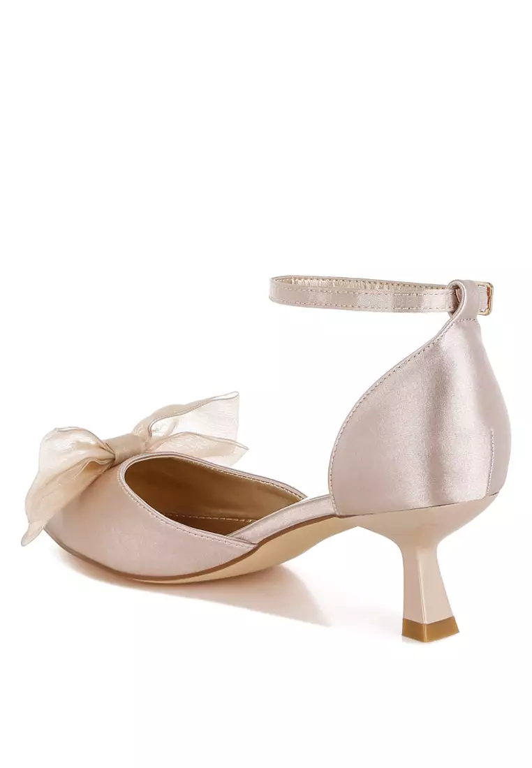 Bow Detail Satin Sandals in Beige