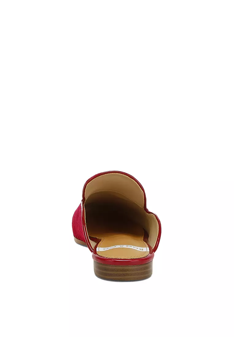 Velvet Textured Slip On Mules in Red