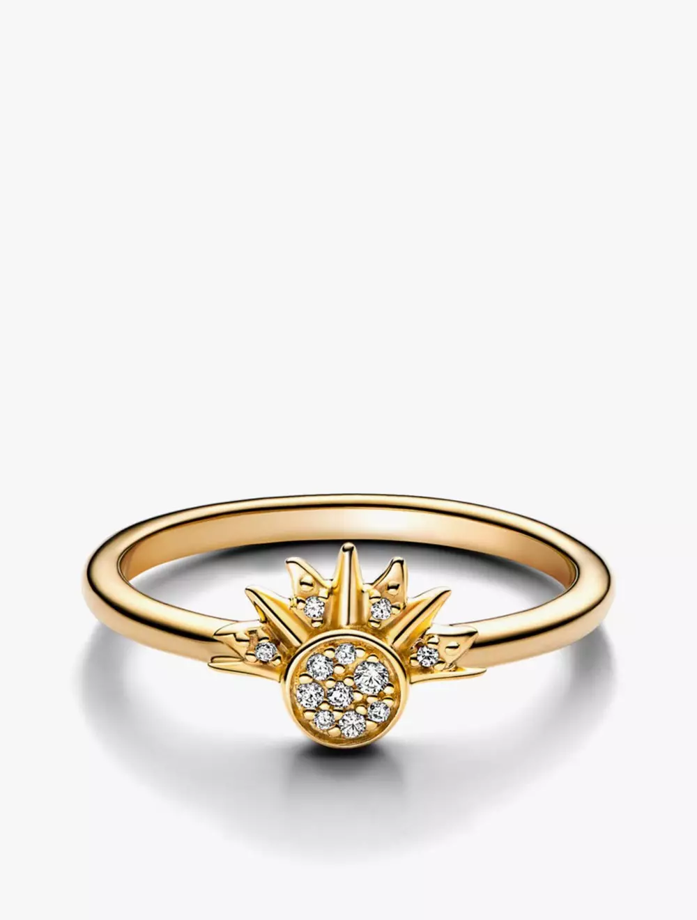 Celestial sun 14k gold-plated ring with clear cubic zirconia