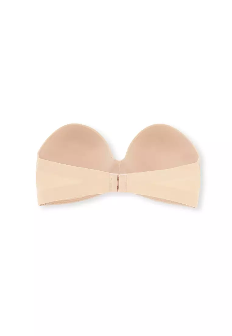 Beige Basic Padded Bra, Padded, Non-wired, Strapless Underwear for Women