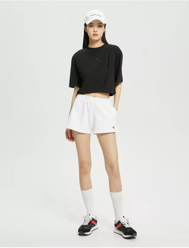 CK JEANS - COMFORTABLE ELASTIC WAIST EMBROIDERED LOGO CASUAL SHORTS - white