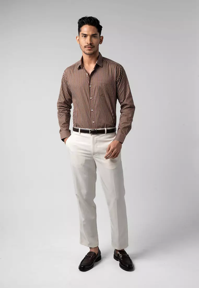 Hugo Stripe Shirt Dark Brown LS